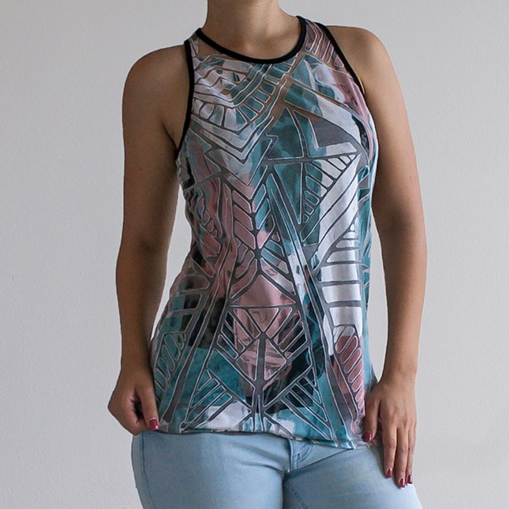 Mossimo Semi Transparent Teal & Pink Top